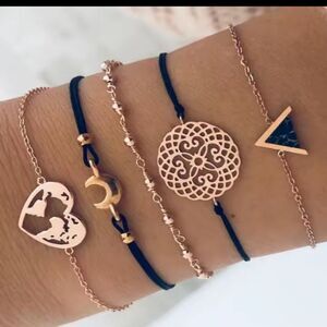 5pc women's bracelets heart moon layered new e90